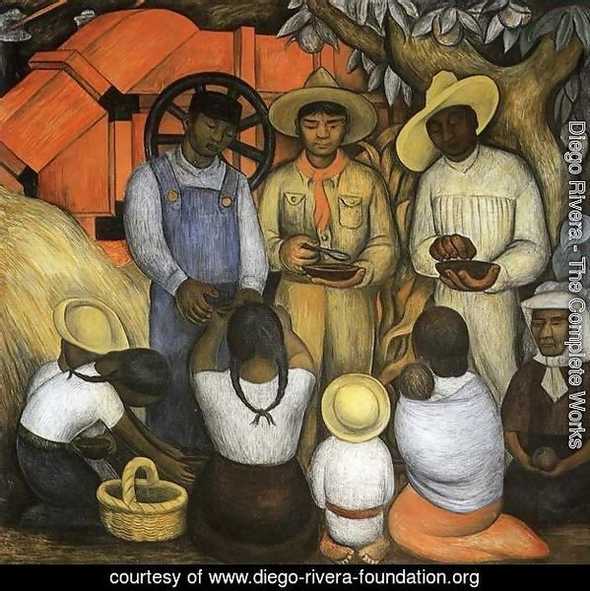 A Diego Riviera painting titled "The Triumph of the Revolution." In it, workers feed hungry people.